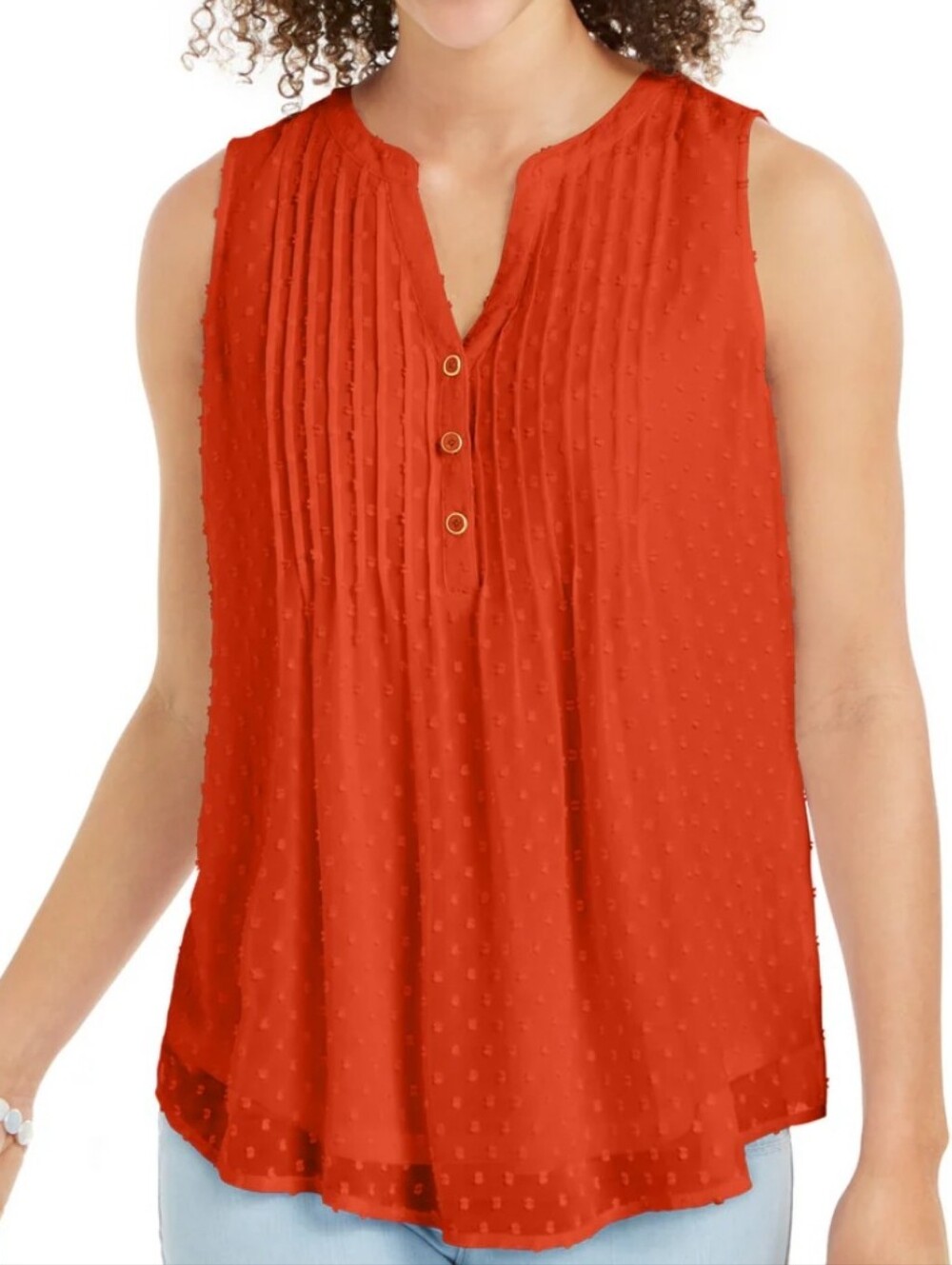 Charter Club Sleeveless Swiss Dot Pintuck Top